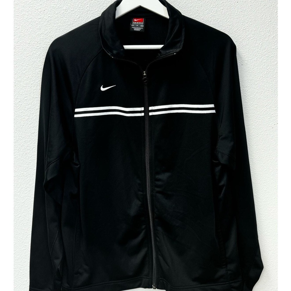 Nike Team Jacket‎ Black Full Zip Track Warm Up Athletic White Stripe